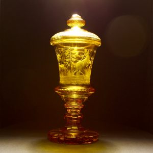 19th Century Bohemian Deer Hunter Goblet & Cover C1860