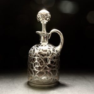 20th C Art Nouveau Silver Overlay Glass Decanter C1910